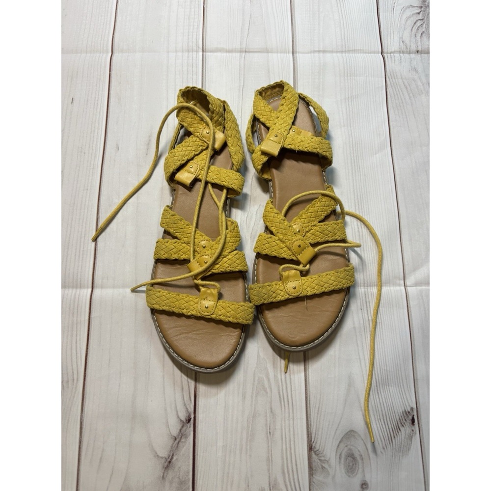 Old Navy Womens Size 8 Mustard Yellow Tie Up Braided Strappy Sandals Flat